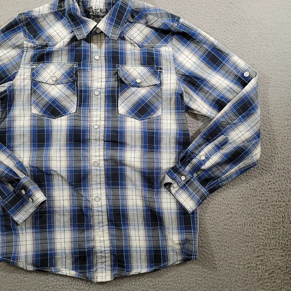 Helix Shirt Boys Large Blue Plaid Pearl Snap‎ Button Up Western Rodeo Cowboy - Picture 5 of 9